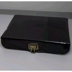 Vintage Travel Sewing Kit Black Faux Patent Leather Case